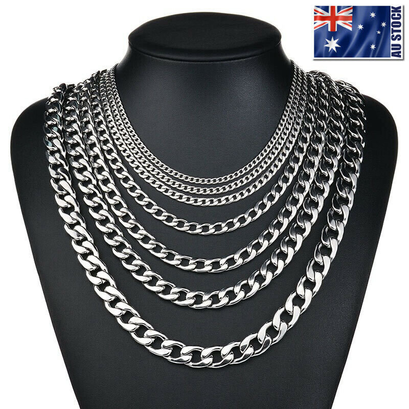 2-15mm Men's 316L Stainless Steel Silver Curb Link NK Necklace Chain Wholesale