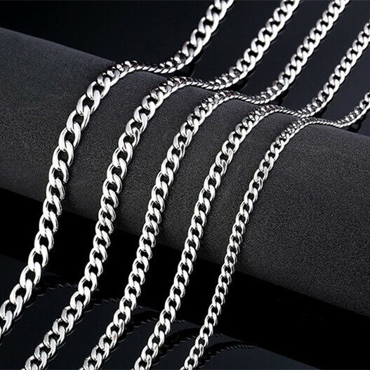 2-15mm Men's 316L Stainless Steel Silver Curb Link NK Necklace Chain Wholesale