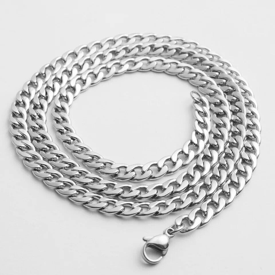 2-15mm Men's 316L Stainless Steel Silver Curb Link NK Necklace Chain Wholesale