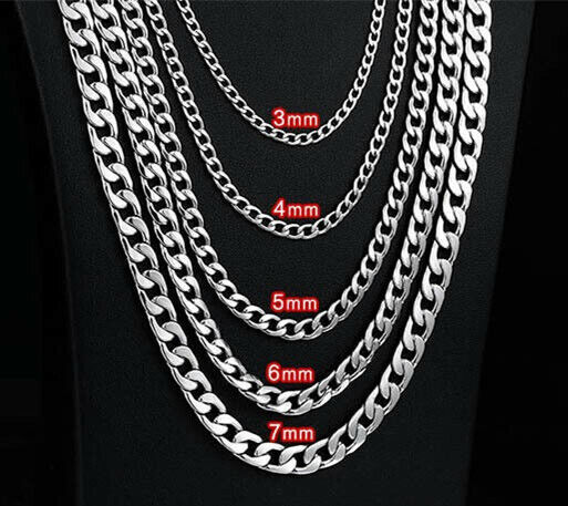 2-15mm Men's 316L Stainless Steel Silver Curb Link NK Necklace Chain Wholesale
